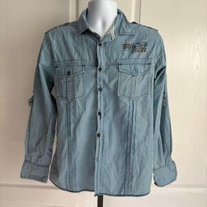 Blue striped cotton shirt‎ with button-up front